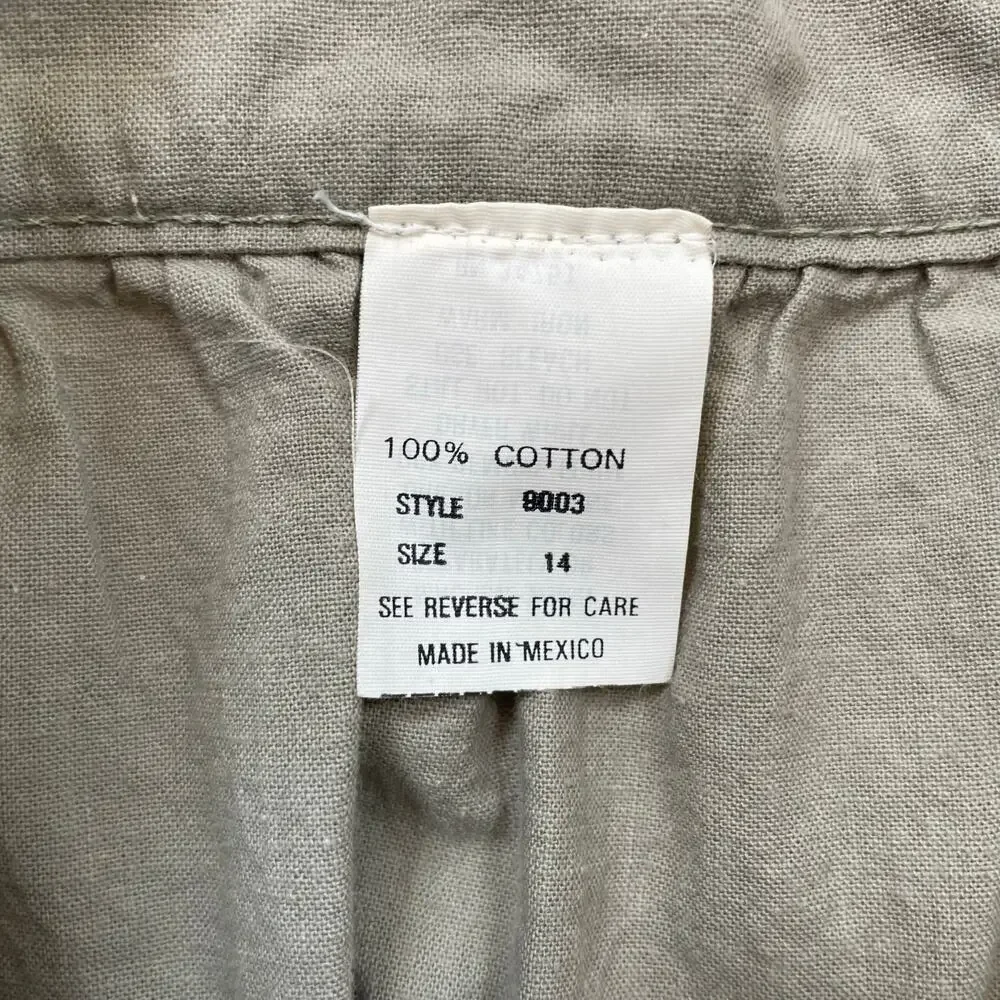 Vintage 100% Cotton Button Front Midi Skirt Khaki Green 14 Women’s 90s Earthy - Picture 4 of 5